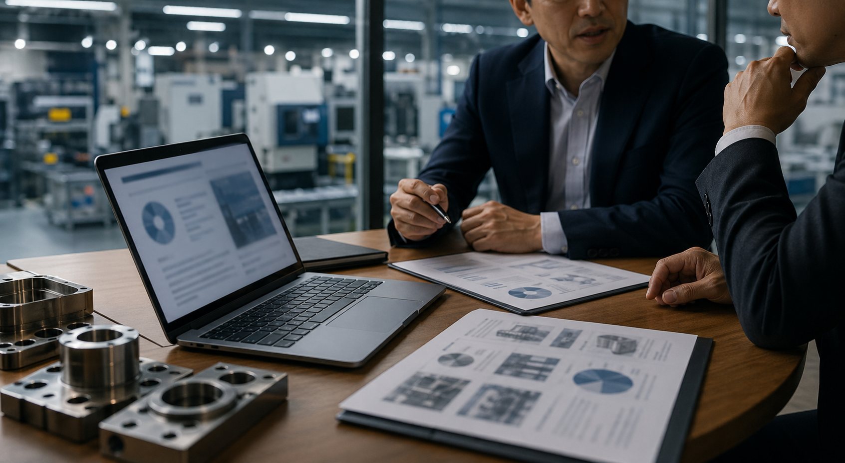 匿名会社資料を確認しながら買い手候補を検討するアドバイザー