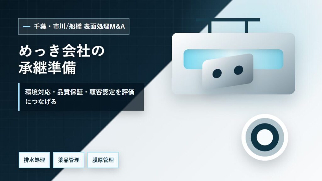 千葉・市川/船橋の表面処理M&Aで排水処理、薬品管理、膜厚管理、顧客認定を整理するイメージ