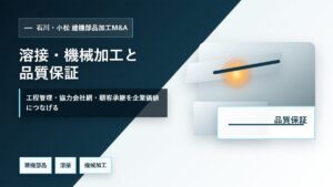 石川・小松の建機部品加工M&Aで溶接、機械加工、品質保証、協力会社網、顧客承継を整理するイメージ